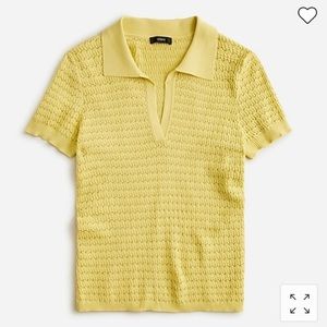 J. Crew Short-sleeve collared pointelle sweater in Chartreuse